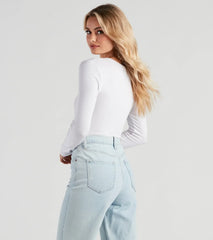 Casual Ribbed Knit Henley Bodysuit