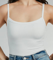 Smooth Silhouette Square Neck Rib Knit Bodysuit