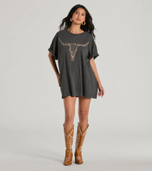 Giddy Up Cowgirl Longhorn Oversized Graphic Tee