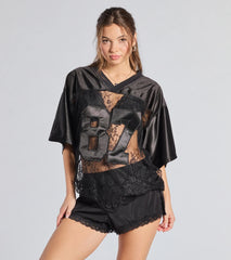 Sporty Chic Lace V-Neck 87 Graphic Jersey Top