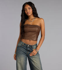 Laced Up Faux Leather Tube Top