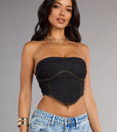 Trendy Girl Denim Strapless Corset Crop Top