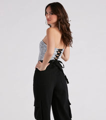 In Other News Lace-Up Newspaper Corset Top