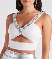 Bejeweled To Meet Ya Mesh Crop Top