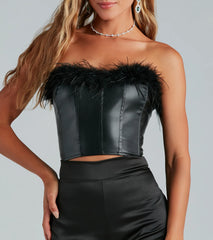 Call Me Fab Marabou Feather Faux Leather Corset