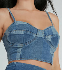 Retro Fab Patchwork Denim Bustier Top