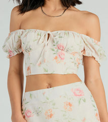 Prettiest Vibe Puff Sleeve Floral Woven Crop Top