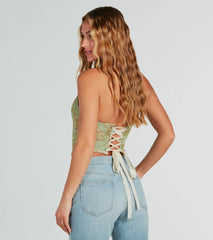 Table For Two Floral Lace-Up Corset Top