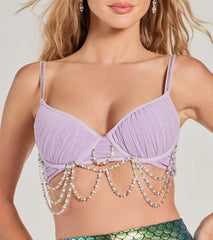 Mystical Mermaid Rhinestone And Pearl Trim Bra Top