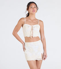Boho Muse Lace-Up Embroidered Crop Top