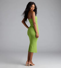 Casual Allure Strapless High Slit Midi Dress