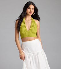 Stroll In The Sand Halter Crochet Crop Top