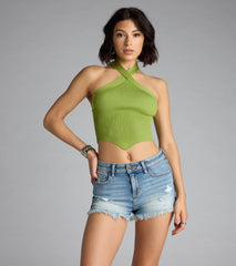 Main Squeeze Ribbed Knit Halter Top