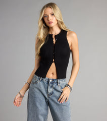 Buttoned Up Babe Rib Knit Top