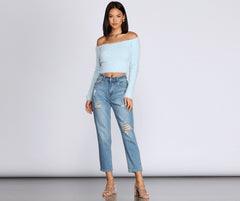 Off The Shoulder Eyelash Knit Top