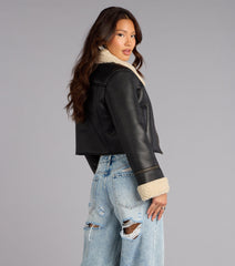 Downtown Girl Faux Leather Sherpa Crop Jacket