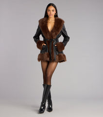 City Luxe Faux Fur Trim Trench Coat