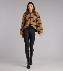 Wild Spirit Horse Print Faux Sherpa Jacket