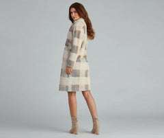 So Stunning Faux Fur Plaid Coat