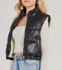Cuddle Glam Faux Leather Sherpa Lined Puffer Vest
