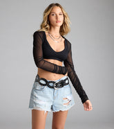 Chic And Sheer Mesh Ruched Sleeve Bolero