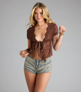 Sweet Lovin' Lace Tie Front Crop Top