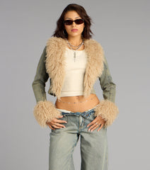 Scene Stealer Faux Fur Crop Denim Jacket