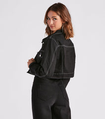 Make Way Contrast Stitch Crop Denim Jacket