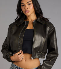 Cool Factor Faux Leather Bomber Jacket
