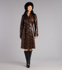 Bite Back Snake Print Faux Leather Trench Coat
