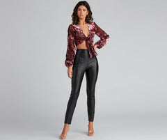 Luxe Velvet Floral Tie-Front Top