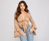 Boho-Chic Ruffled Sleeve Tie-Front Top