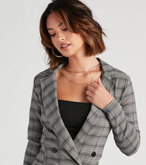 Perfectly Prepped Plaid Long Blazer