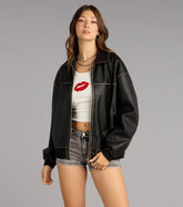 Vintage Chic Faux Leather Oversized Bomber Jacket