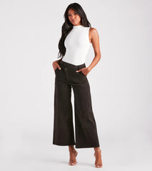 On A Curve Asymmetrical Waist Wide-Leg Pants