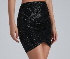 Holiday Sparkle Sequin Faux Wrap Skirt