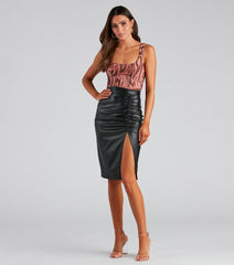 Listen Up PU Ruched Midi Skirt