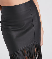 Fun Times Faux Leather Long Fringe Skirt