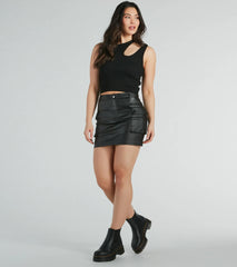 Walk The Edge Cargo Faux Leather Mini Skirt