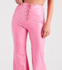 Fashion Doll Rhinestone Faux Leather Flare Pants