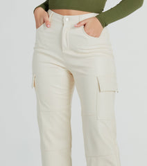 Sleek Straight-Leg Faux Leather Cargo Pants