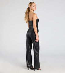 On The Low Strapless Wide-Leg Faux Leather Jumpsuit