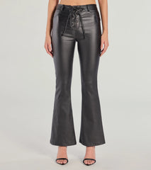 Ready For Sleek Lace-Up Flare Faux Leather Pants