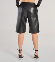 Sleek Edge High-Rise Faux Leather Jorts
