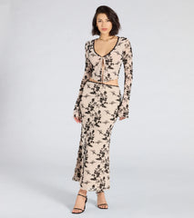 Flirt Alert Flocked Floral Mesh Maxi Skirt