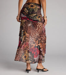 Wild Card Leopard Floral Print Maxi Skirt