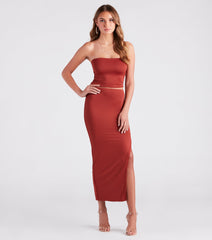 Smooth Silhouette Slit Midi Skirt