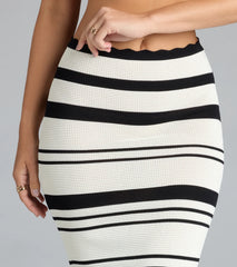 Flirty Fun High Rise Striped Knit Midi Skirt