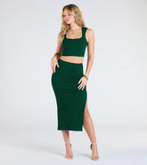 Elevated Era Ribbed Knit High Slit Midi Skirt