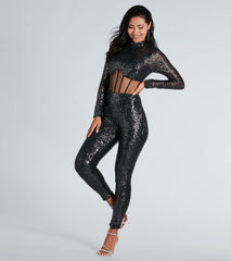Party Hour Corset Waist Sequin Catsuit